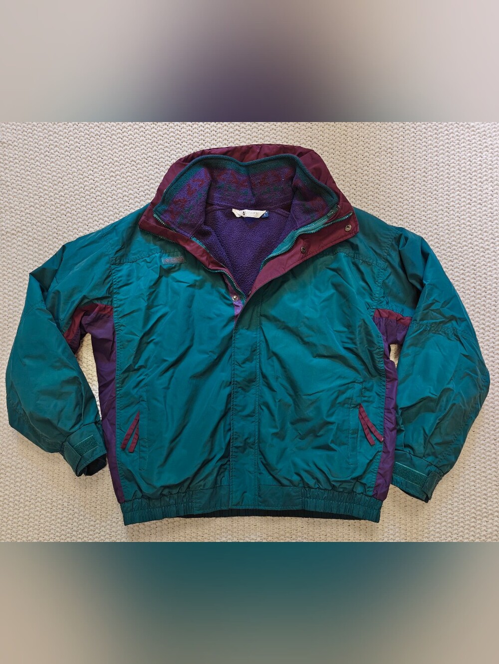 VTG Columbia Men's Bugaboo Interchange 3-in-1 Teal/Purple Aztec Jacket - Sz L